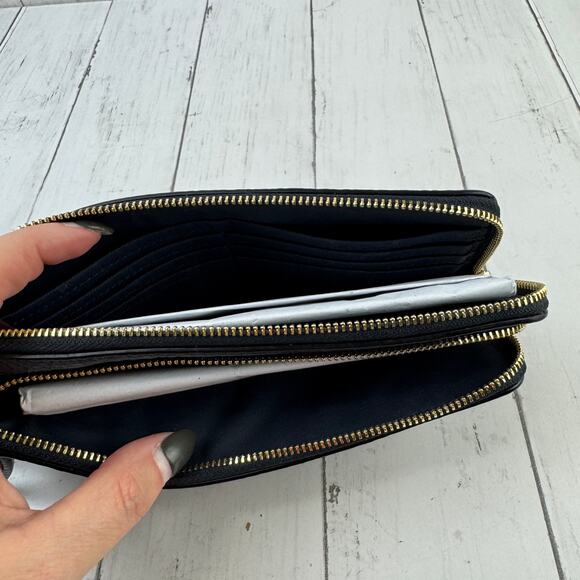 Coach Midnight Blue Gold Pebbled Leather Multi Double Zip Wallet Wristlet CU919 - Picture 12 of 16